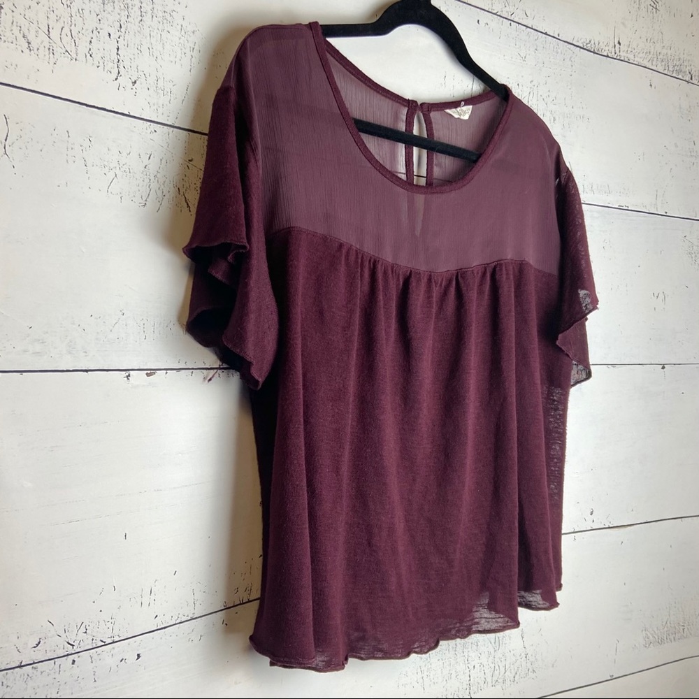 Aeropostale Maroon Chiffon Flowy Babydoll Top L/XL